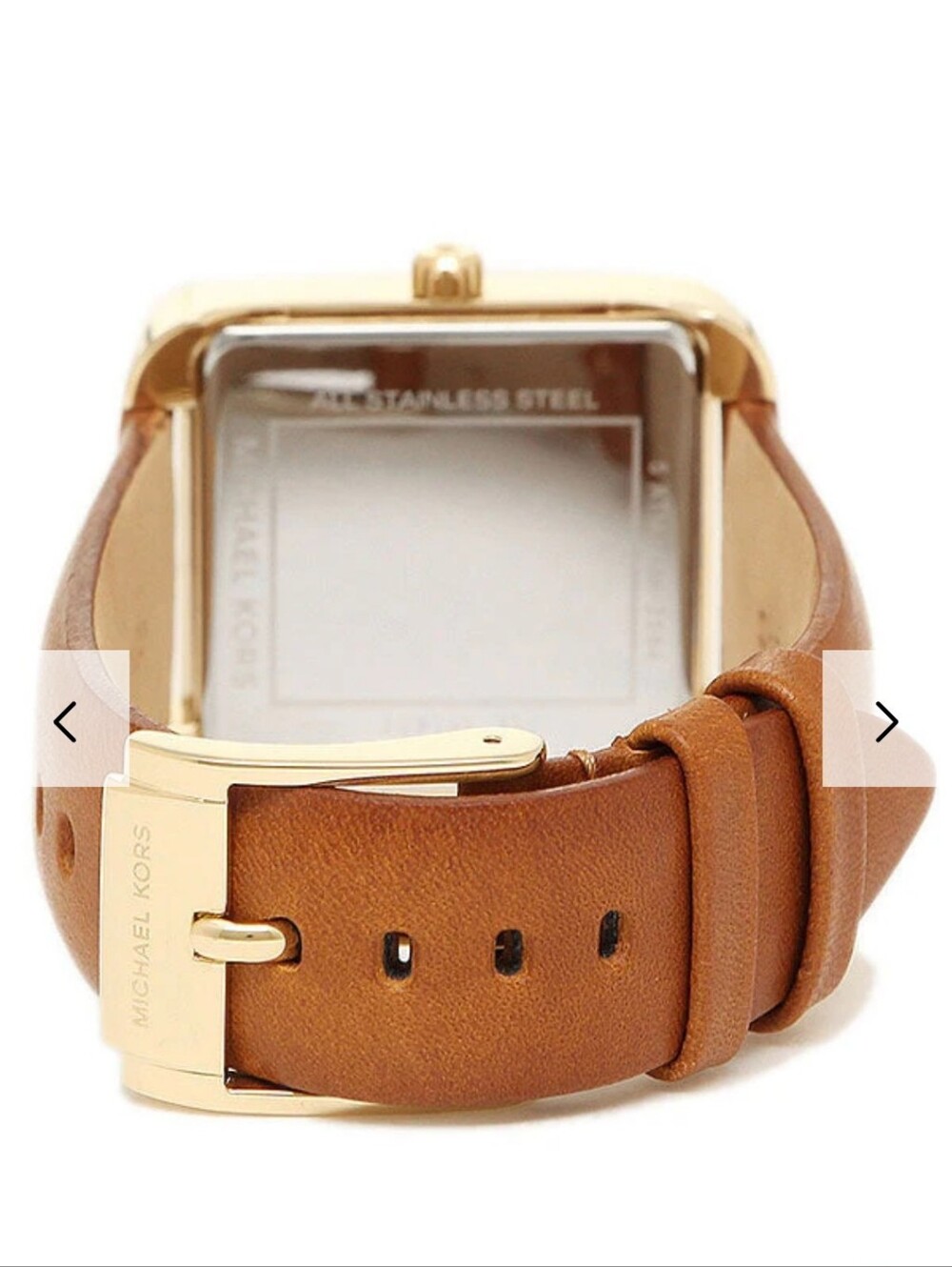 Michael Kors Square Gold Watch with Brown Leather Strap - Picture 3 of 11